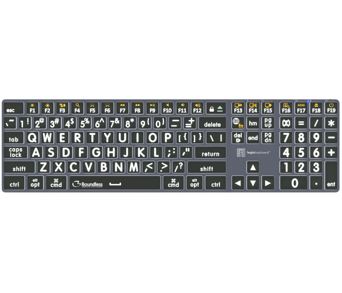 Titan Large Print Wireless Keyboard - White Lettering / Black Keys - Mac